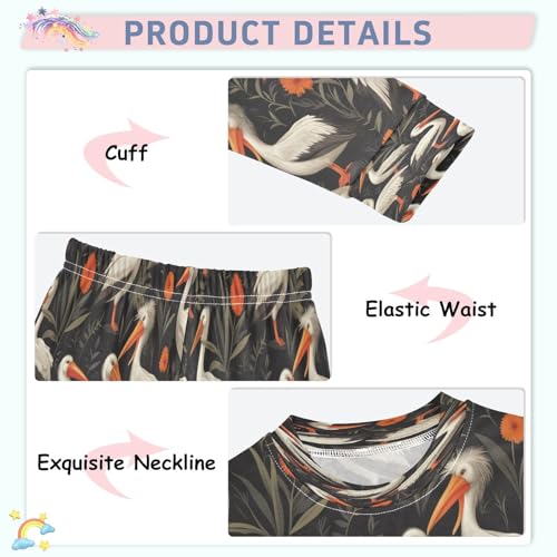Pajama Sets Long Sleeve Birds Among Orange Flowers Soft Comfy Sleepwear 2 Piece PJS 3-8T4