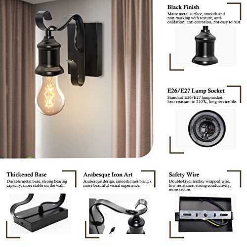 Industrial Wall Sconces Set Of Two,Edison Sconces Wall Lighting,Vintage Wall Lamp With Hook,Mini Wall Light Fixtures,Arabesque Iron Art,For Bedroom/Living Room (No Bulb) #TOP2