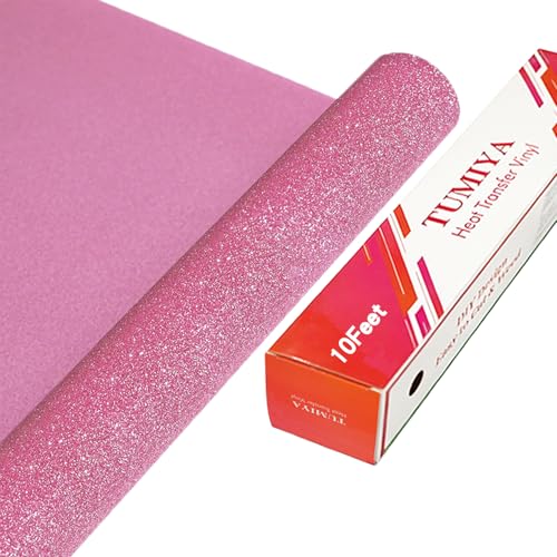 TUMIYA Pink Glitter Heat Transfer Vinyl HTV Roll - 12 x 10 Ft Iron On Vinyl for T-Shirts Pink HTV Vinyl for All Cutter Machines Easy to Cut & Weed for Heat Vinyl Design
