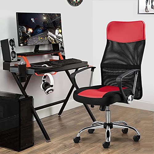Yaheetech High Back Ergonomic Office Chair Mesh Back Swivel Task Chair Executive Rolling Chair Gaming Chair With Lumbar Support, Leather Seat #TOP1