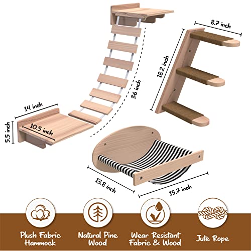 Puurrfect Pets Cat Shelves - Cat Hammock, Cat Shelves & Perches, Cat Wall Furniture With 2 Shelves, 3-Step Stairway, 1 Ladder, 1 Hammock #TOP4