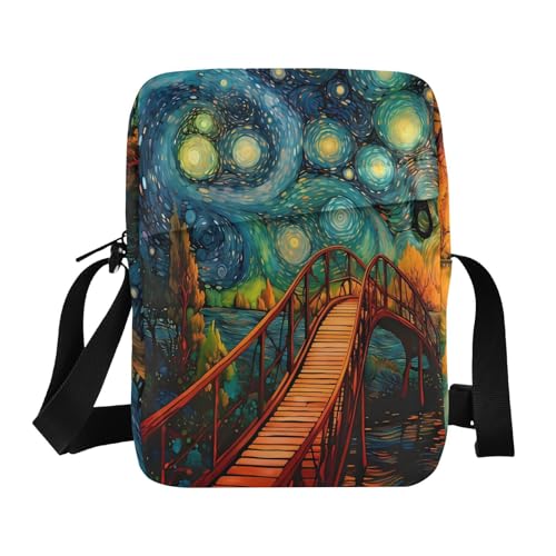 mens messenger bag crossbody men's shoulder bag Womens Casual Purses Adjustable Strap for School School- Style Starry Night Blue
