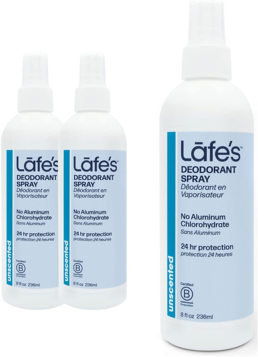 Lafe's Natural Deodorant | 8oz Aluminum Free Natural Deodorant Spray for Women & Men | Paraben Free & Baking Soda Free with 24-Hour Protection | Unscented | 3 Pack