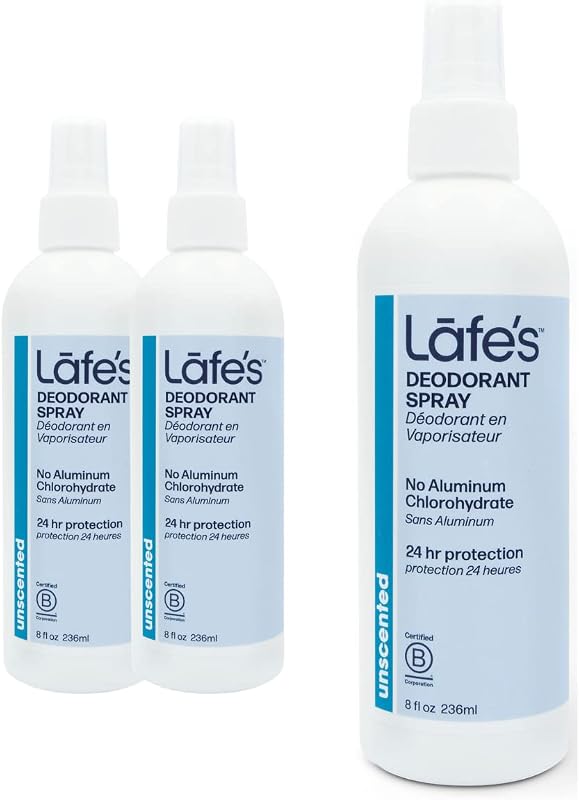 Desodorante em spray Lafe's sem fragrância, sem alumínio, 3 unidades de aproximadamente 237 mL