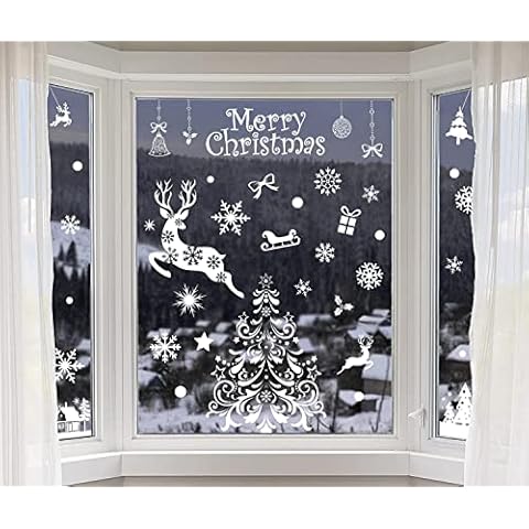 LOAVER 70 Pieces Giant Christmas Window Stickers, Xmas Adhesive Window Cling for Home Shop Display Window Decoration Cover