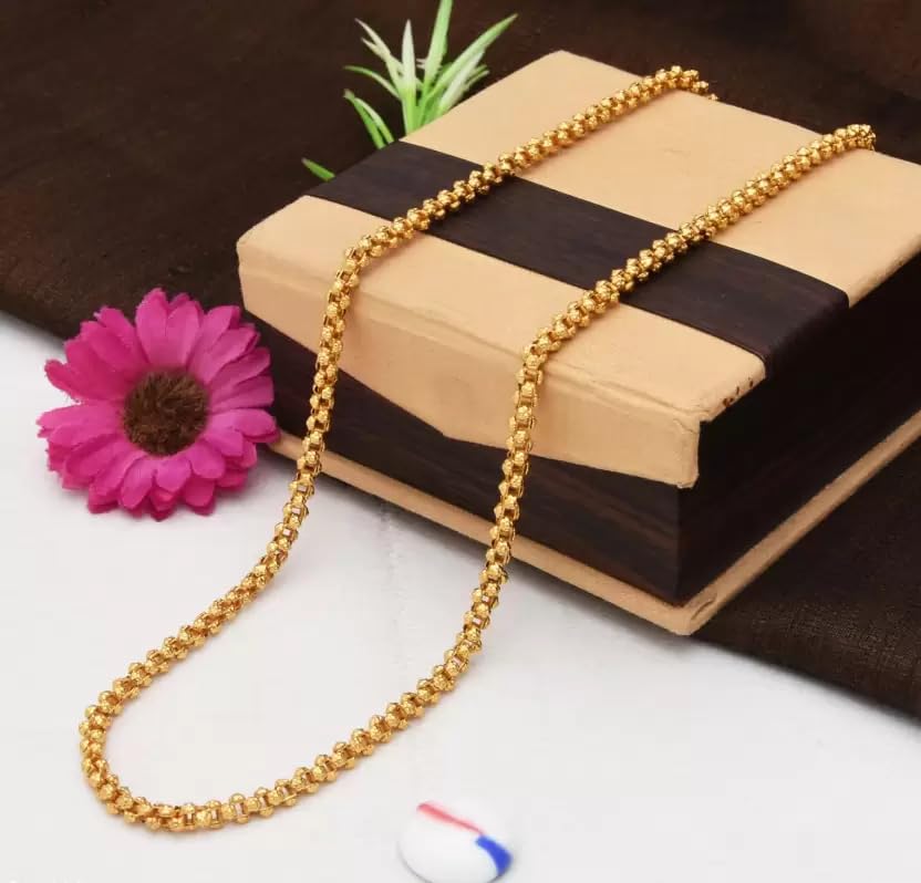 One gram Stylish Golden Neck woman and men Chain “24” Inches Gold-plated Chain_D339-picture-32