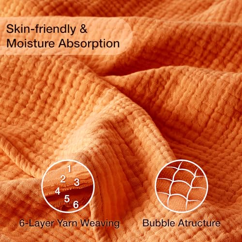 Image of 100% Cotton Muslin Blanket Large 50 inchx 70 inch, 6 Layers Breathable and Lightweight Cotton Throw Blankets for Couch, Soft Cooling Summer Gauze Blanket for Adults All Season, Orange