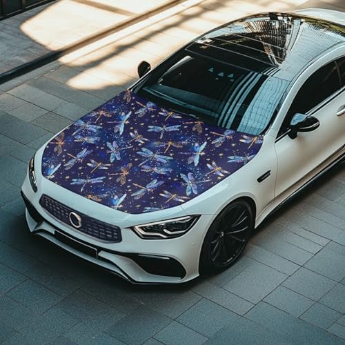 Image of Waterproof Car Cover Polyester Elastic Fabrics Blue Dragonfly Car Hood Cover Suitable for Auto Car Truck, Van, SUV, Pickup,Car Accessories