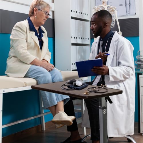 Image of Vaunn Medical Adjustable Overbed Bedside Table with Wheels (Hospital and Home Use)