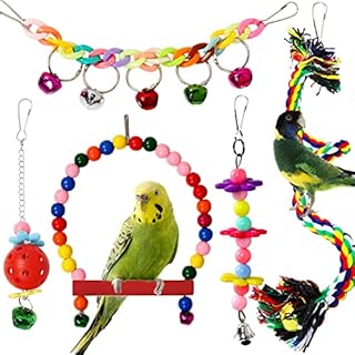 Bird Parakeet Toys, PietyPet 5 pcs Bird Toys Parakeet Cage Accessories, Swing Hanging Standing Chewing Toy for parakeets, Cockatiel, Parrot