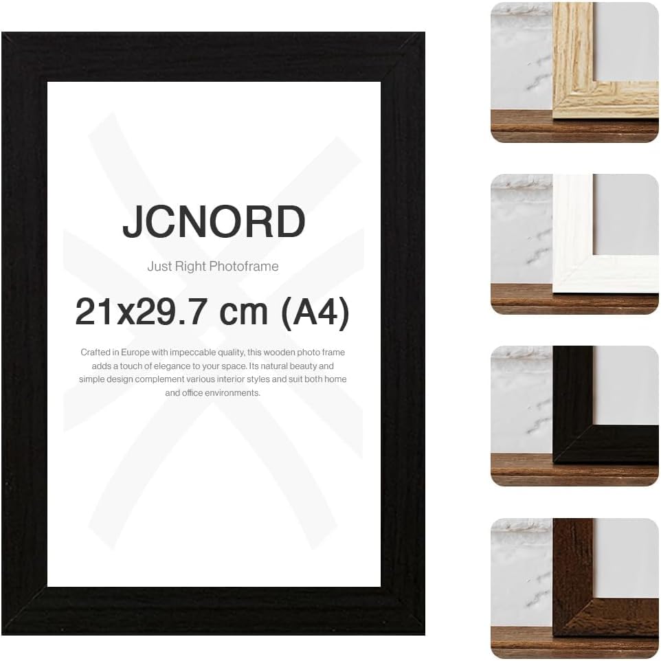 JCNORD Black MDF Wooden Picture Frame A4 (21x29.7 cm) with Shatterproof Acrylic Glass, 21 x 29.7 cm