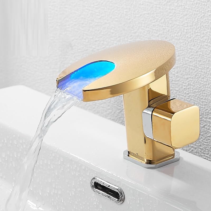 Grifo cascada negro de cobre con sensor inteligente y control de temperatura de agua