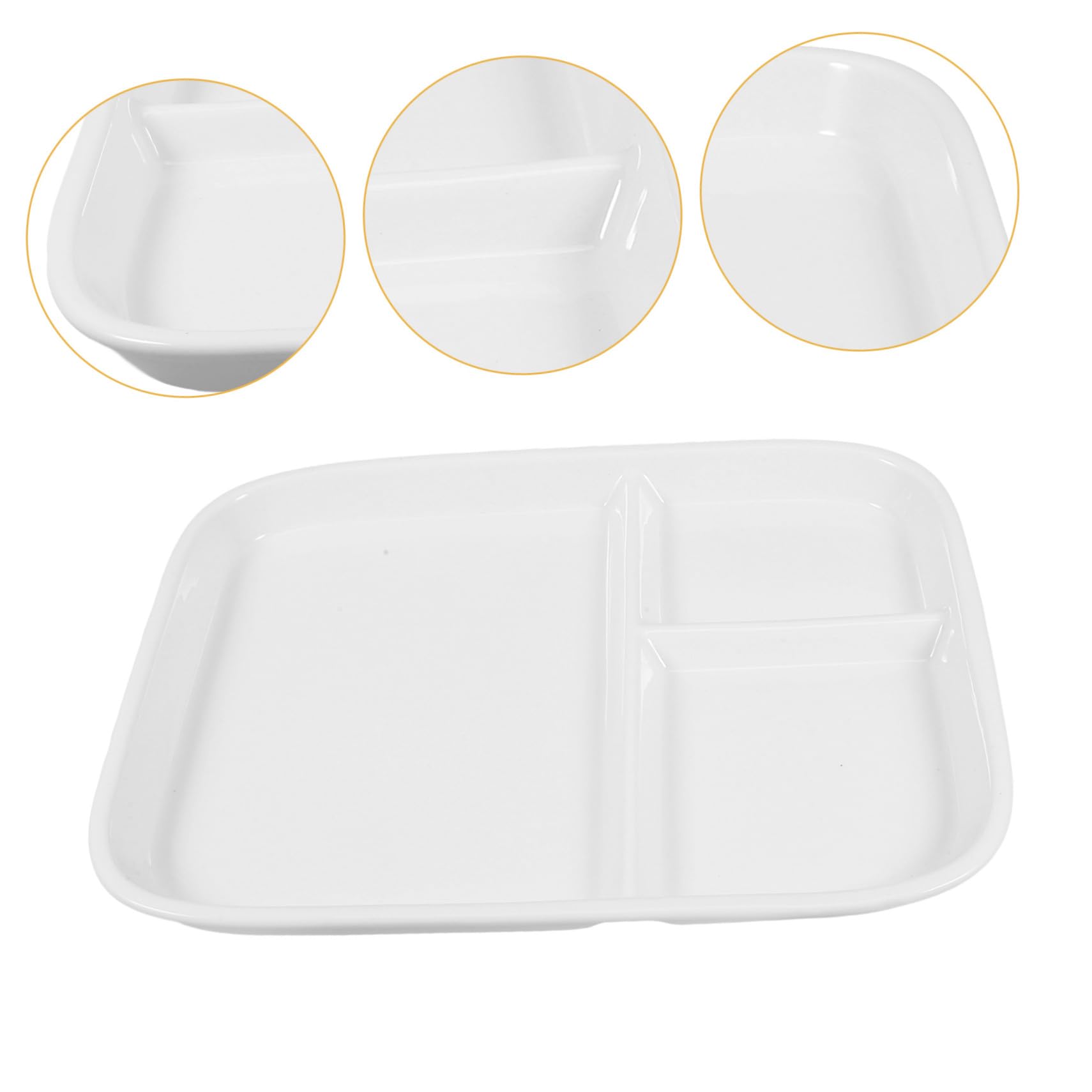 Assiette Carrée en Céramique Blanche Trois Compartiments, Plaque Résistante sans Dommages pour Steak et Repas Rapide