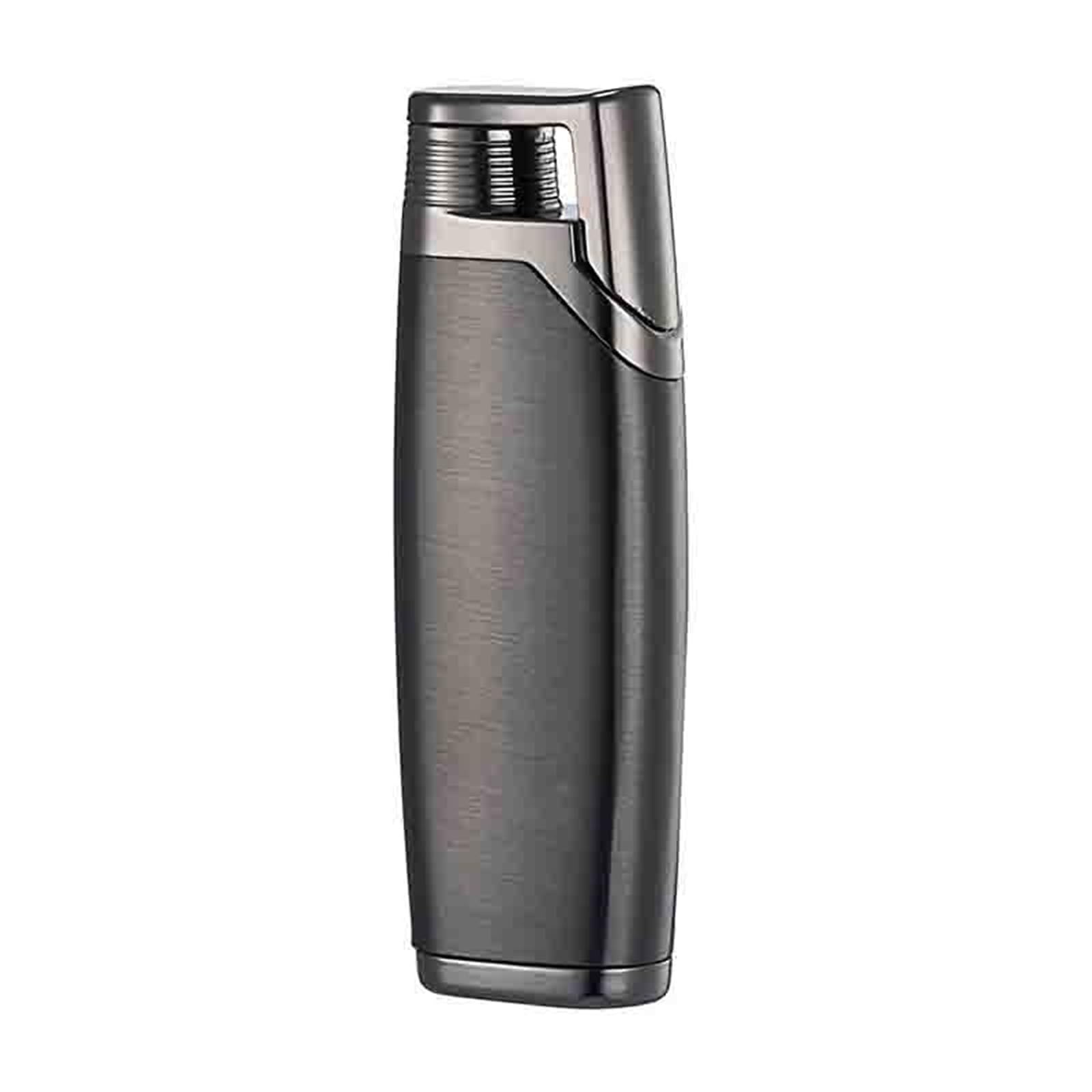OGQBEAPC Windproof Straight Blue Flame Torch Lighter, Broad Refillable Zinc Alloy Slim Pocket Butane Lighter Adjustable Flame for Camping Gift(B)