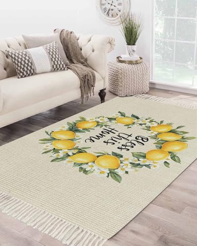 Summer Lemon Washable Living Room Rugs, Bedside Rugs for Bedroom,