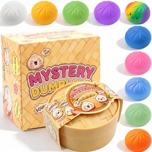 Plman Dumpling Squishy Mystery Box, Surprise Dumpling Squishy, 10 Colors Bao Bun Toy with Steamer, Stress Relief Fidget Toys Random Colors (1 Pack)