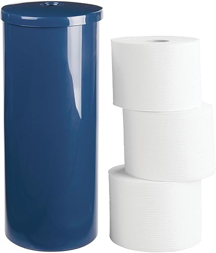 Miniatura 5 de mDesign - Soporte para rollo de papel higiénico de plástico, diseño moderno vertical con tapa para 3 rollos de papel higiénico, capacidad para