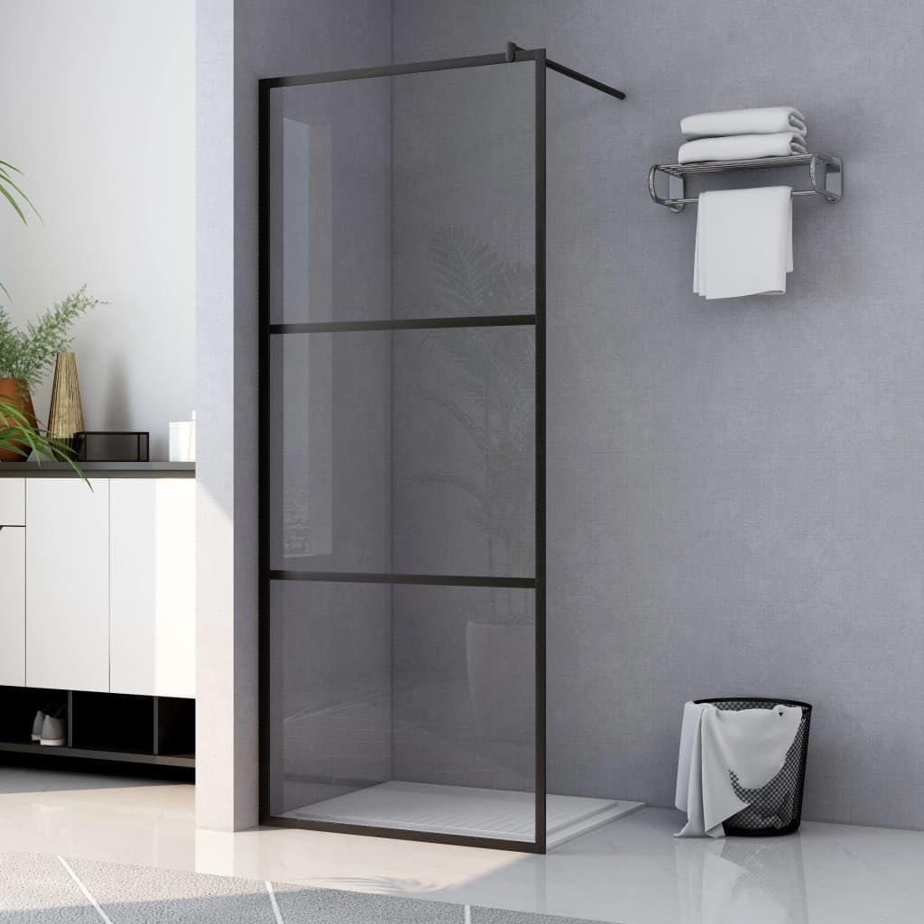 Mampara de ducha de cristal templado de color negro, 90 x 195 cm, cristal de seguridad de 5 mm con marco de aluminio, perfil ajustable y barra de apoyo flexible para un fácil montaje