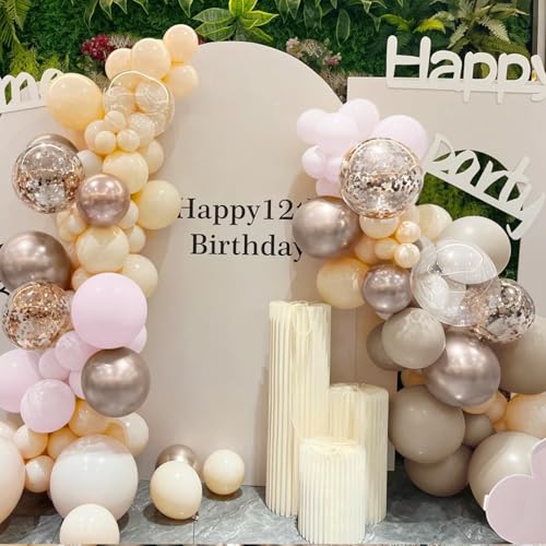 MEBAY Boho Pink Nude Neutral Balloon Arch Kit, 166Pcs Pastel Brown Maca Light Pink Nude Champagne Gold Balloons Garland for Baby Shower Gender Reveal Birthday Party Decoration by MEBAY - Used condition - Image 6