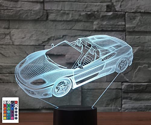 SUPERRUIDALONG 3D スポーツカー リモコン 16色 ナイトライト イリュージョン アクリル LED テーブル ベッドサイド ランプ 子供 寝室 机 装飾 誕生日プレゼント おもちゃ 子供用