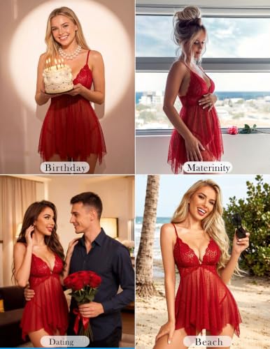 Image of Avidlove Women Lace Lingerie Front Closure Babydoll V Neck Nightwear Sexy Chemise Nightie