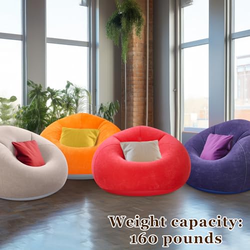 Image of Realspring Inflatable Bean Bag Chairs Outdoor Blow up Camping Chairs Inflatable Lazy Sofa Folding Portable Bean Bag Loungers Couch for Movie Night(Brown, Red, Blue, Orange,4 Pcs)