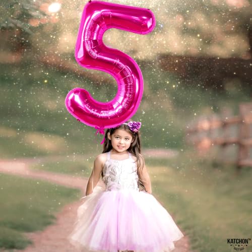 Image of KatchOn Giant Hot Pink 5 Balloon Number - 40 Inch | 5 Birthday Decorations | 5th Birthday Balloons For 5th Happy Birthday Decorations | Five Number Balloons For Pink Party Happy Anniversary Decorations