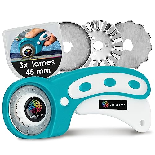 OfficeTree Cutter Rotatif Couture 45mm - 3 Lames Coupe Droite, Vague et Perforée - Découpez du...