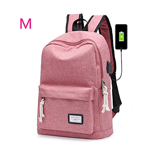 Preisvergleich Produktbild ZZW Reise- und Freizeitrucksack, wasserdichter Segeltuch-ultraleichter Rucksack großer Kapazität Laptop mit USB-Ladeanschluss Rucksack Jugend Reiten Lernen Sport Schultasche (Color : Pink, Size : M)