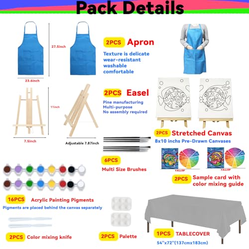 VALLSIP 2 Pack Paint and Sip Canvas Painting Kit Pre Drawn Canvas for Painting for adults Stretched Canvas Couples Games Date Night Anniversary Couple Paint Party Supplies Favor(8x10) - Thumbnail 2