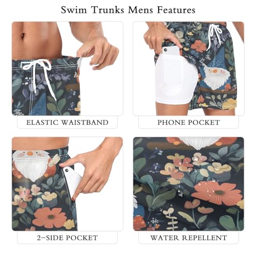 Gnome Spring Flowers Men's Swim Trunks with Liner Quick Dry Beach Shorts Swimwear Bathing Suit S-XXL2