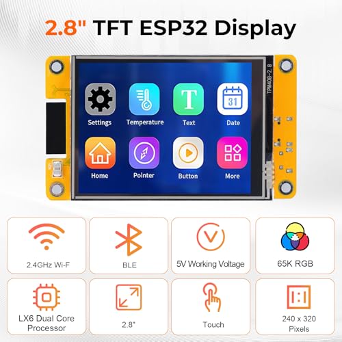 APKLVSR ESP32 Display,2.8\ ESP32-Display ESP32-2432S028R Resistiver Touchscreen 240x320 TFT LCD Display Modul,ESP32 Entwicklungsplatine mit WiFi Bluetooth, für Arduino IDE(2 Stücke)