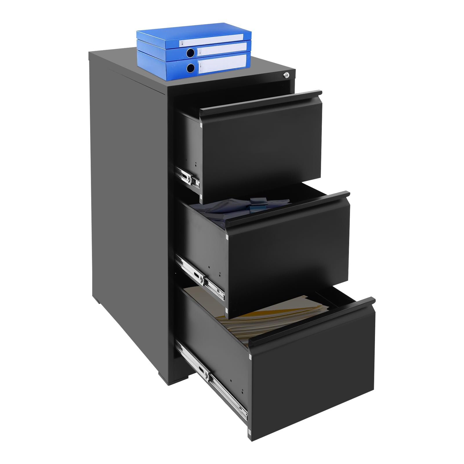 Armadietto portadocumenti con serratura, in metallo, per documenti formato A4 e formato legale, organizer in acciaio resistente con serratura, elegante design nero, per uso domestico e ufficio
