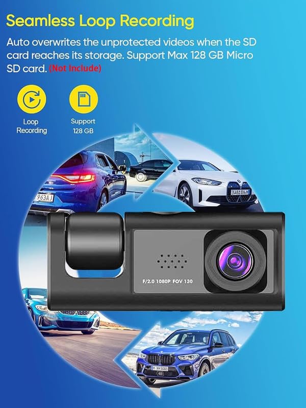 Image of Universal 3 Channel Dash Cam Front and Rear Inside, 1080P Dash Camera for Cars, Dashcam Three Way Triple Car Camera with IR Night Vision, Loop Recording Comfortable with Hum-mer H-2