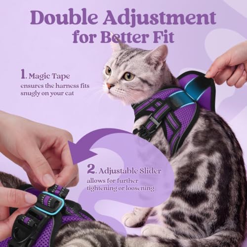Image of rabbitgoo Cat Harness and Leash Set, Step-in Soft Vest, Purple | Escape Proof, Lightweight, Easy-on & Adjustable, Hook & Loop with Buckle, Reflective, for Kittens & Small Cats Walks, S