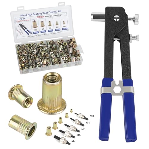 Rivet nut Tool kit,rivnut Tool,500Pcs Metric Rivet Nut Combination (M3/M4/M5/M6/M8) Nutsert Tool...