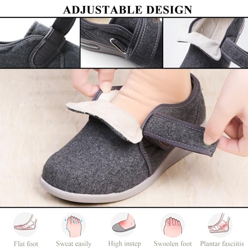 Mens Wide Diabetic Shoes Adjustable, Lightweight Warm Plush Walking Shoes Arthritis Edema Easy Put On House Shoes Womens Indoor Outdoor Slippers3