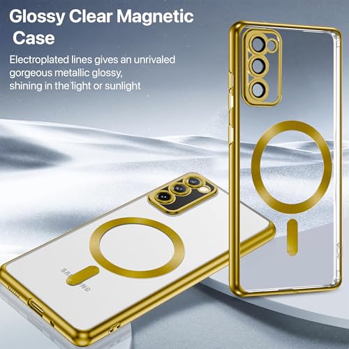 Image of Vaku Luxos Luxury Electroplated TPU Back Cover Case for Samsung Galaxy S20 FE Camera Screen Protector Magnetic Magsafe Wireless Charging- Gold