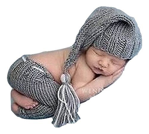 Ropa de color gris, recién nacido bebé niña/niño ganchillo Costume Foto Fotografía Prop sombreros trajes