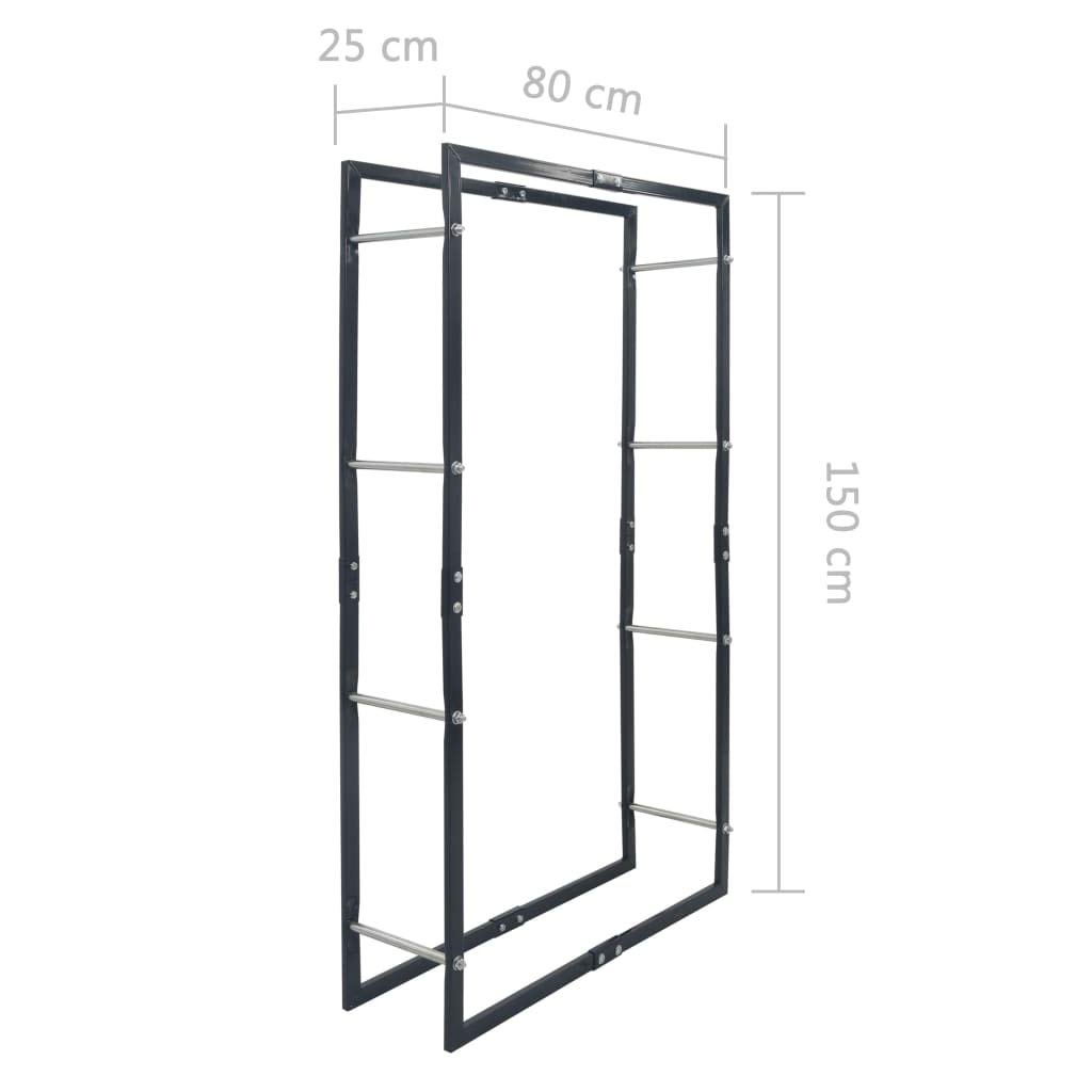 Mangloder Brennholzregal Schwarz aus Stahl 80 x 25 x 150 cm, Feuerholz Regal mit Stapelhilfe für Kamin, Ofen, Feuerstelle, indoor outdoor Aufbewahrung und Ordnung
