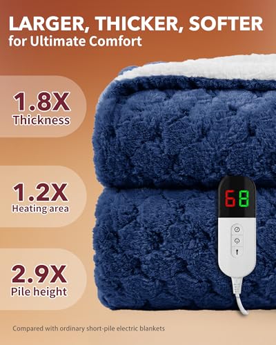 Image of Homemate Electric Heated Throw Blanket - 50 inchx60 inch Luxury Faux Fur Heating Bed Blankets with 10 Heating Levels 8 Hours Auto Off Fast Heating Over-Heated Protection Ultra Soft Warm Flannel ETL Certified