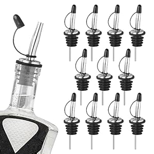 Ohtomber 12PCS Liquor Pour Spout – Stainless Steel Speed Tapered Olive Oil Alcohol Dispenser Pour Spouts for Liquor Bottles with Dust Caps, Bar Accessories Bar Tools