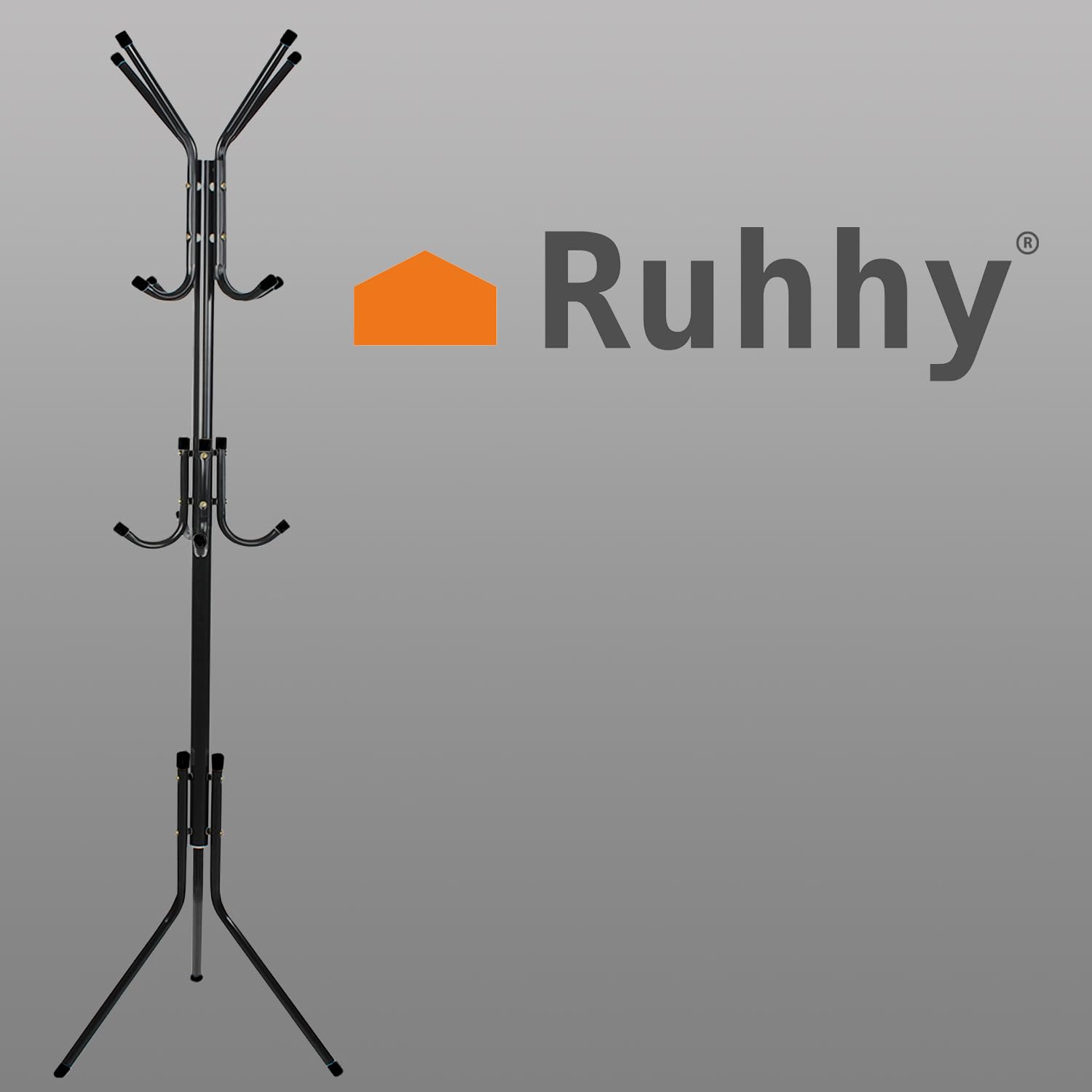 Ruhhy Appendiabiti a 12 ganci, 3 livelli, 175 cm, per giacche, cappotti, sciarpe, borse, cappelli, metallo nero/bianco 23814, colore: nero/bianco