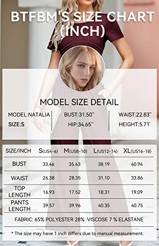 Btfbm Women Summer 2023 Two Piece Casual Outfits Lounge Set Ribbed Knit Bodycon Crop Top Long Pants Tracksuits Sweatsuit(Short Wine Red, X-Large) #TOP4