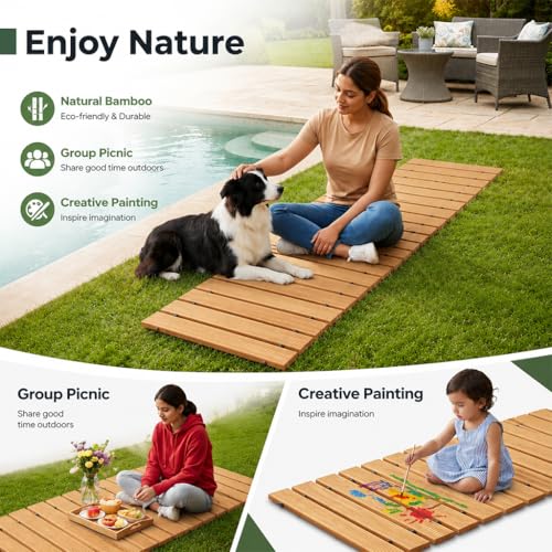 Image of ORTIZA 4FT Wooden Garden Pathway Walkway, Outdoor Roll Out Decorative Walkway, Weather-Resistant Non-Slip Patio Path, Portable Pavers Boardwalk for Backyard, Lawn, Beach, Garden Party - Orange