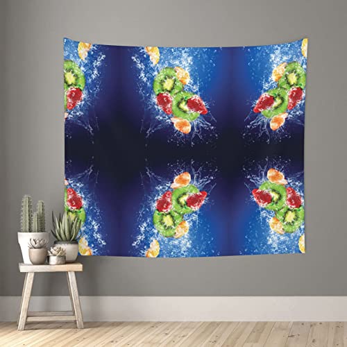 Tapisserie imprimée fruits et gouttes d'eau fond bleu 152x130cm