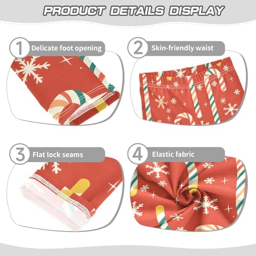 White Snowflake Candy Cane Red Girls Leggings Ultra Soft Compression Yoga Gym Pants for Kids 4-10T3