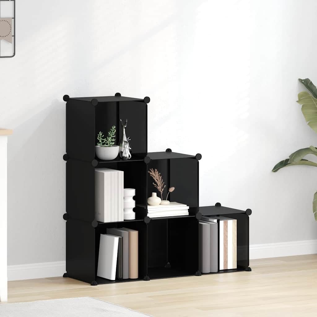 Estantería de Cubos 6 Compartimentos Negro PP | Estructura de acero, resistente al agua, montaje fácil, para hogar, dormitorio y oficina