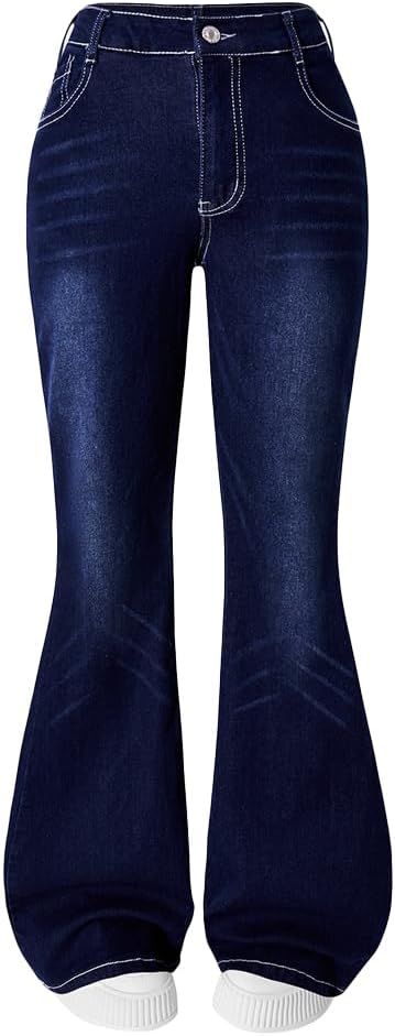 Nivne Tco Teen Girl Flared Jeans Y2K Retro Vintage Embroidered Wings Rhinestone Decorated Bell-Bottom Zipper Fly Denim Pants - Image 2