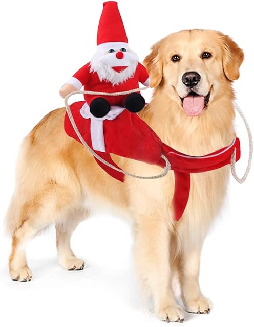 Waflyer Christmas Pet Clothes, Dog Christmas Costume Santa Claus Hat Dog Christmas Outfits, Dog Apparel Party Dressing up Clothing Funny Dog Costume for Pet Cat Dog Chihuahua Yorkshire Poodle etc, M